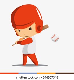 Baseball man with red costume gonna hit the ball