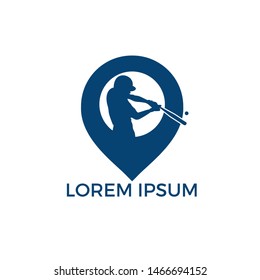 Baseball and map pointer logo design. Game and GPS locator symbol or icon. Unique ball and pin logotype design template.