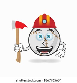 The Baseball mascot character becomes a firefighter. vector illustration