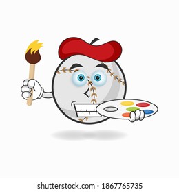 Der Baseballmaskottcharakter wird zum Maler. Vektorgrafik