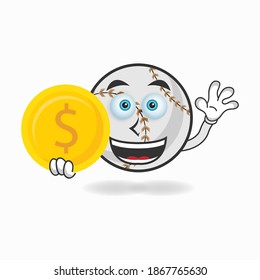 Baseball mascot character holding coins. vector illustration