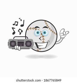 Baseball mascot character holding a radio. vector illustration