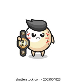 baseball mascot character as a MMA fighter with the champion belt , cute style design for t shirt, sticker, logo element