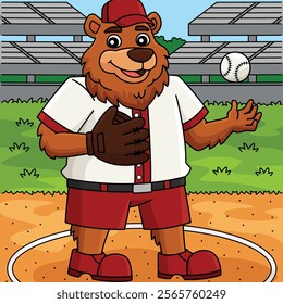 Baseball Mascot Colored Cartoon Illustration