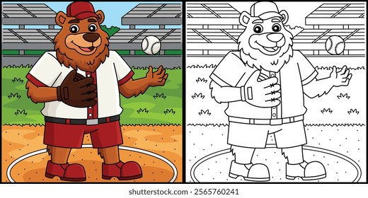 Baseball Mascot Coloring Page Colored Illustration