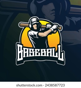 Diseño del logotipo de la mascota del béisbol con el estilo moderno del concepto de la ilustración para la insignia, el emblema y la impresión de la camiseta. Ilustración del béisbol de los hombres con un estilo que golpea.