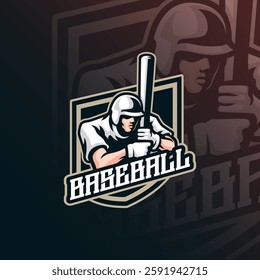 Baseball mascot logo design vector with modern illustration concept style for badge, emblem and t shirt printing. Baseball illustration with stick in hand.