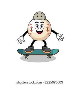 baseball mascot playing a skateboard , character design