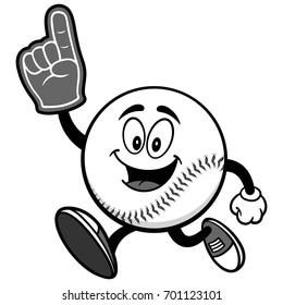 Baseball Mascot Running with Foam Hand Illustration
