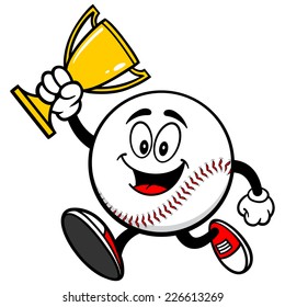 Baseball Mascot Running with Trophy