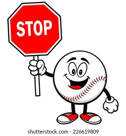 Baseball Mascot with Stop Sign