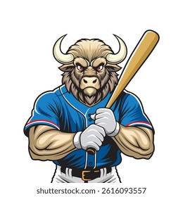 baseball mascot vector illustration buffalo baseball design
