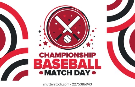 Día de partidos de béisbol. Juegos regulares de temporada en marzo. Liga de béisbol, competencia de equipos y campeonato. Bate de béisbol y pelota. Partida deportiva en Estados Unidos. Torneo profesional. Afiche vectorial deportivo
