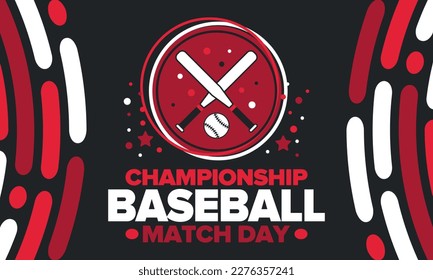 Día de partidos de béisbol. Juegos regulares de temporada en marzo. Liga de béisbol, competencia de equipos y campeonato. Bate de béisbol y pelota. Partida deportiva en Estados Unidos. Torneo profesional. Afiche vectorial deportivo