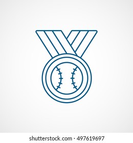 Baseball Medal Award Blue Line Icon On White Background