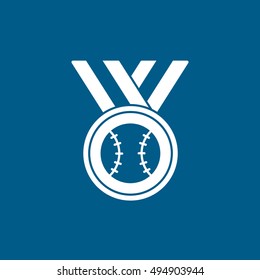 Baseball Medal Award Flat Icon On Blue Background