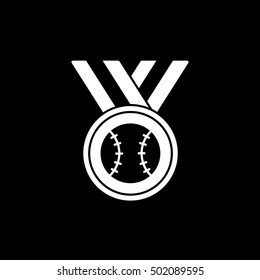 Baseball Medal Award Flat Icon On Black Background