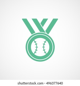 Baseball Medal Award Green Flat Icon On White Background