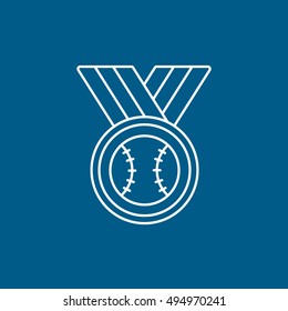 Baseball Medal Award Line Icon On Blue Background