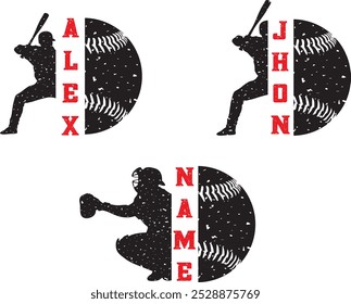 Baseball Men Custom Name, Baseball Player, Half Baseball Men Silhouette