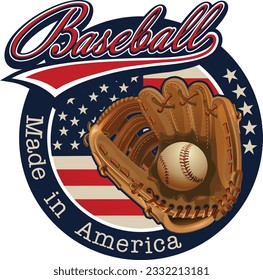 Baseball mitt and ball. Baseball label
