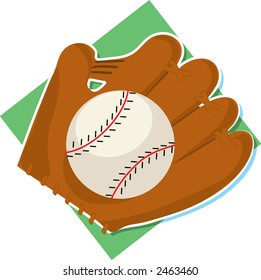 Baseball Mitt with a baseball on a green background