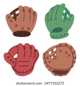 Baseball mitts vector cartoon set isolated on a white background.