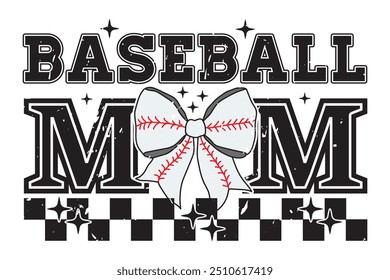 Baseball Mom EPS Retro Mama Coquette Bow T-shirt Design