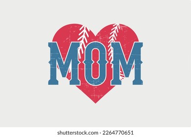 Baseball Mom Heart Retro Baseball Typography T shirt design