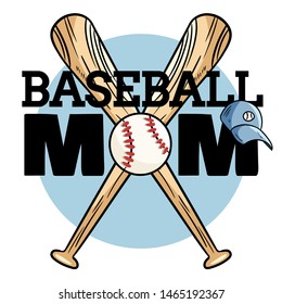 Baseball mom sport banner. Baseball ball and bats typography