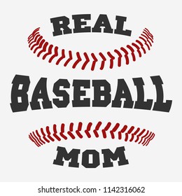 Baseball mom Typography design with ball seams for shirts, prints, posters. Vector illustration isolated on white background.