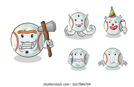 baseball monters, aliens and ghosts cartoon. cute chibi cartoon mascot vector