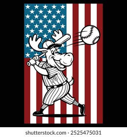 Baseball Moose American Flag Patriotic T-shirt