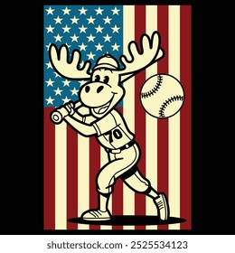 Baseball Moose USA Flag Camiseta de regalo patriótico