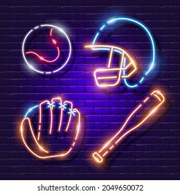 Baseball neon icon. Baseball sign. Vector illustration for design. Sports concept.