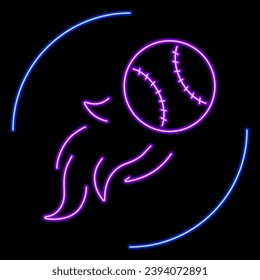 baseball neon sign, modern glowing banner design, colorful modern design trend on black background. Vector illustration.