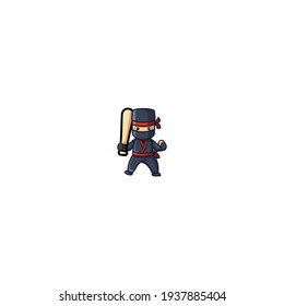 Baseball Ninja Cartoon Character Design Vector Illustration. With Cute, Funny, And Fun Cartoon. 