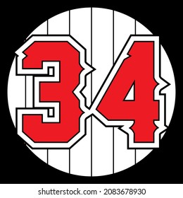 Baseball number 34, vintage sport number