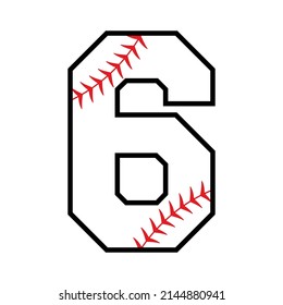 Baseball number 6 icon. Clipart image isolated on white background