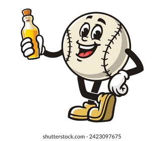 Baseball with oil a baseball glove cartoon mascot illustration character vector clip art hand drawn