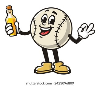 El béisbol con aceite un guante de béisbol y la buena mano posar la mascota caricatura ilustración personaje vector clip arte dibujado a mano