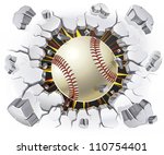 Baseball and Old Plaster wall damage. Vector illustration