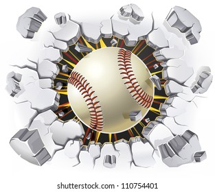 Baseball and Old Plaster wall damage. Vector illustration