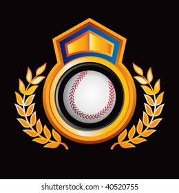 baseball on royal floral crest