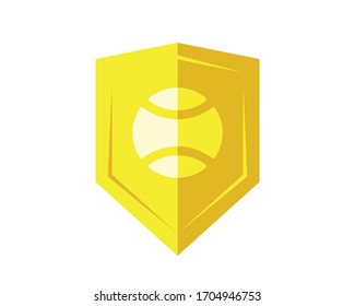 Baseball on shinning gold shield icon logo image.