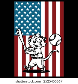 Baseball Opossum American Flag Patriotic Camiseta