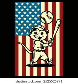 Baseball Opossum USA Flag Patriotic Gift Camiseta