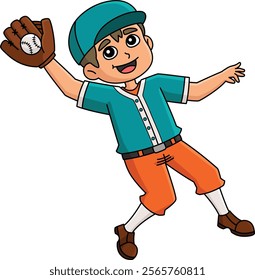 Baseball Outfielder Catching Ball Cartoon Clipart