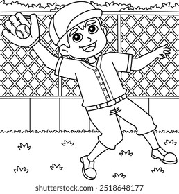 Baseball Outfielder Catching the Ball Coloring 