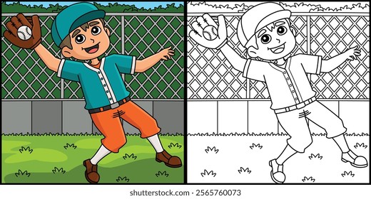 Baseball Outfielder Catching the Ball Illustration